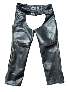 California Creation Genuine Black Leather Motorcycle Chaps Large